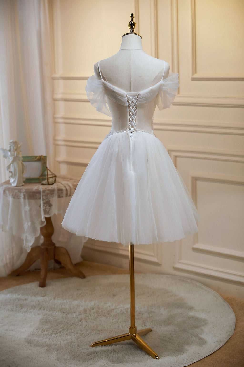 Sama |Ivory A-line V Neck Tulle Homecoming Dresses BM bride