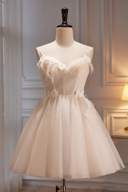 Charming A-Line V Neck Spaghetti Straps Tulle Short Homecoming Dresses BM bride
