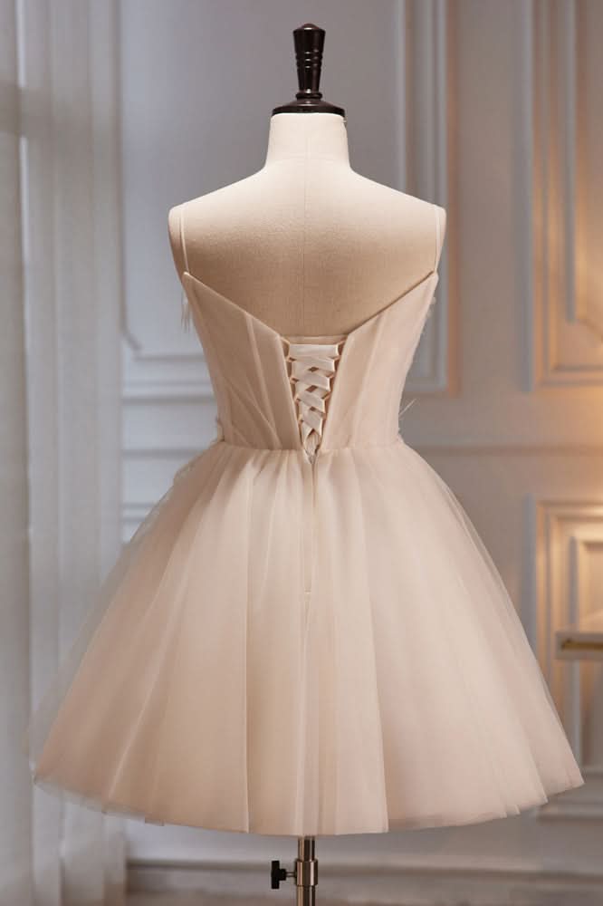 Charming A-Line V Neck Spaghetti Straps Tulle Short Homecoming Dresses BM bride
