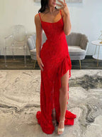 Lace Embroidery Ruffle Long Prom Dress with Slit