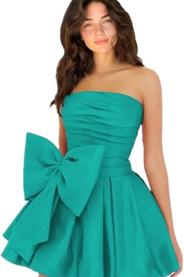 Simple Sleeveless Ruched Mini Homecoming Dress with Bow, Perfect for Any Party BM bride