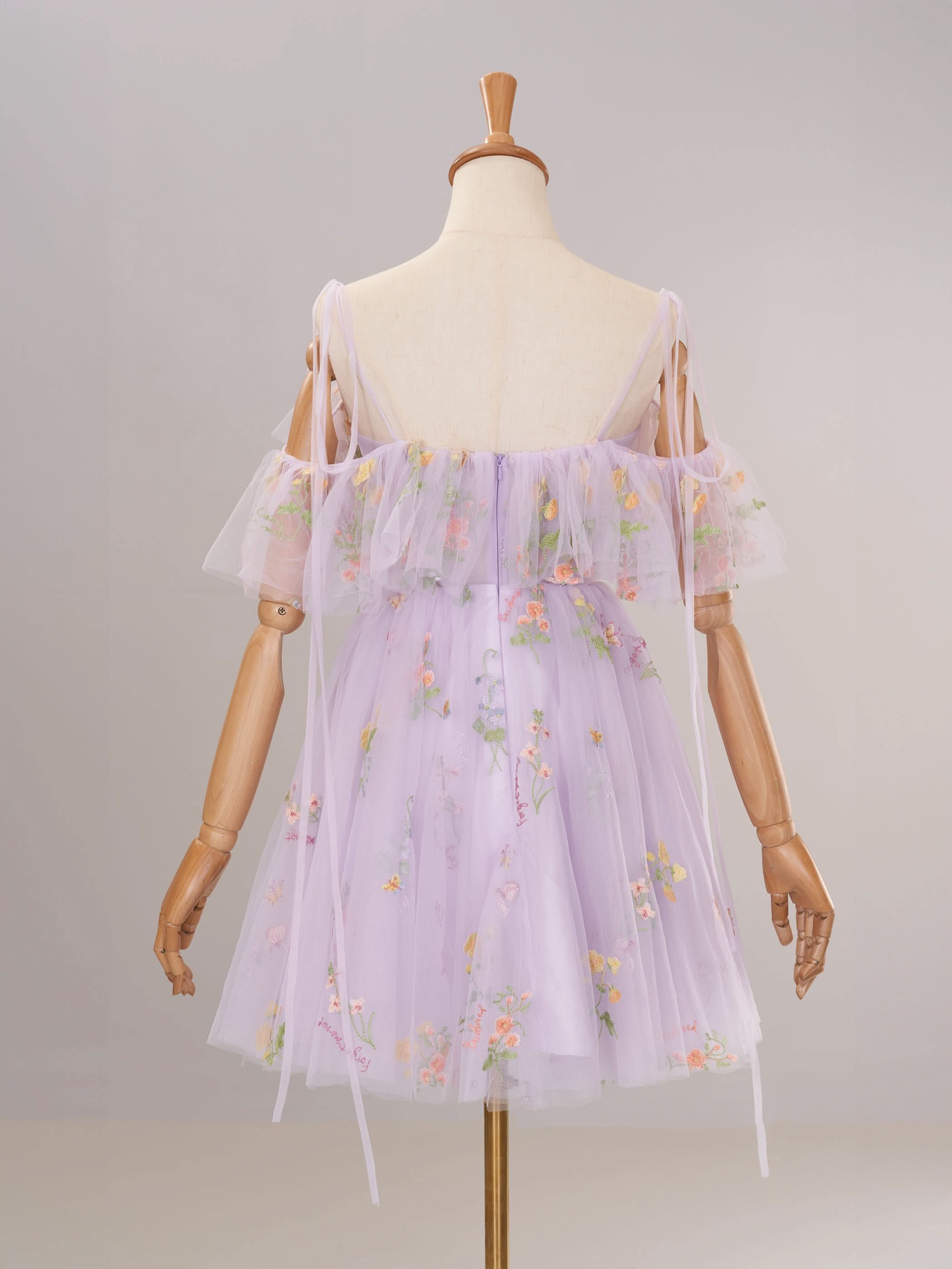 Lavender Off the Shoulder Corset Homecoming Dress with Ruffles BM bride