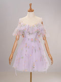 Lavender Off the Shoulder Corset Homecoming Dress with Ruffles BM bride