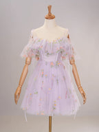 Lavender Off the Shoulder Corset Homecoming Dress with Ruffles BM bride