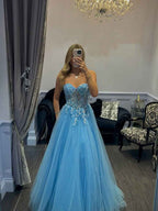 Lavender Sweetheart Corset Tulle Prom Dress with 3D Floral Appliqu¡§|s