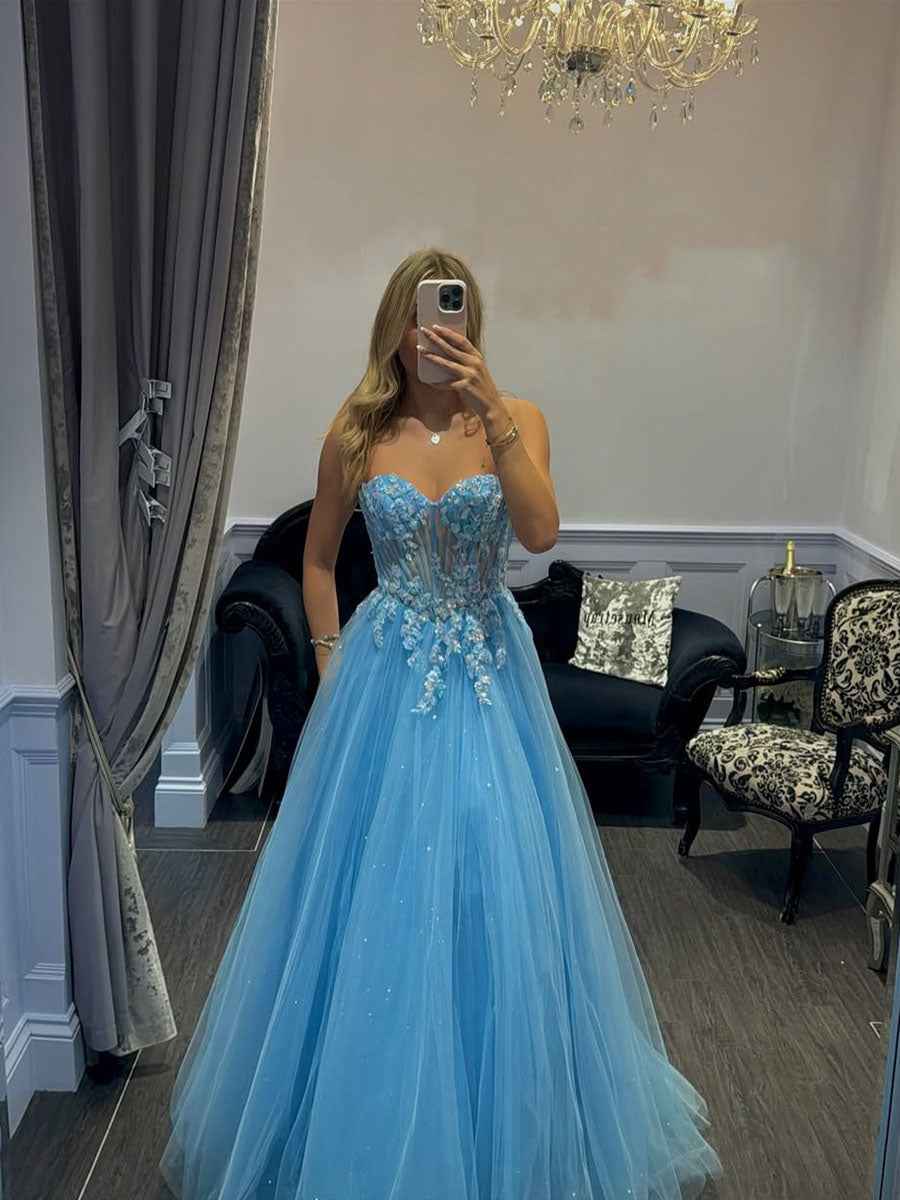 Lavender Sweetheart Corset Tulle Prom Dress with 3D Floral Appliqu¡§|s