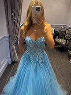 Lavender Sweetheart Corset Tulle Prom Dress with 3D Floral Appliqu¡§|s