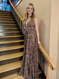 Leopard Print A-Line Deep V-Neck Prom Dress with Slit