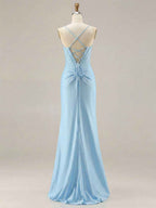 Light Blue Crystal-Trimmed Corset Prom Dress with Slit