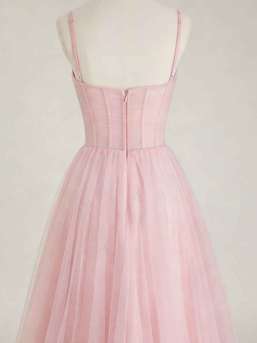 Light Pink Sweetheart Glitter Tulle Corset Prom Dress