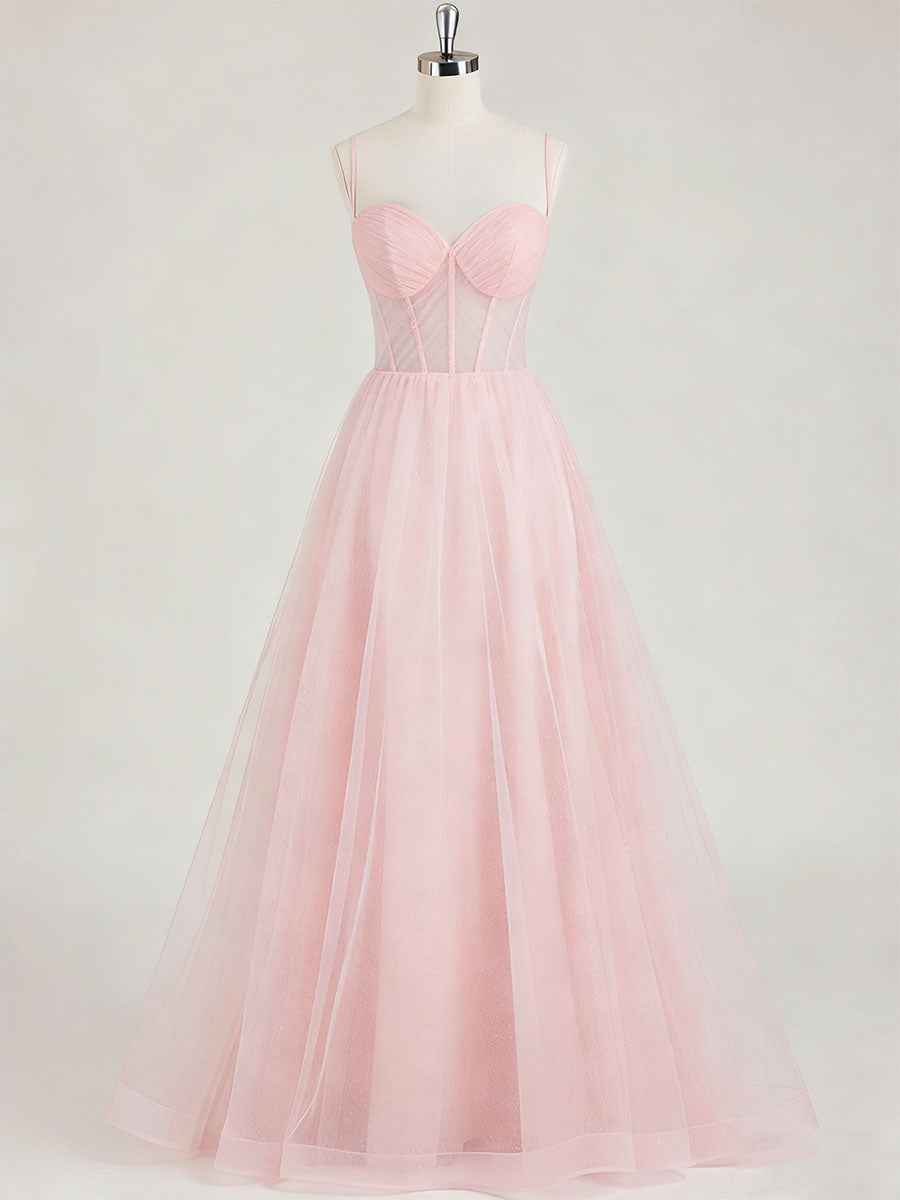 Light Pink Sweetheart Glitter Tulle Corset Prom Dress