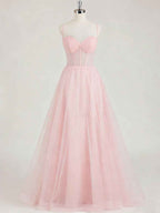 Light Pink Sweetheart Glitter Tulle Corset Prom Dress