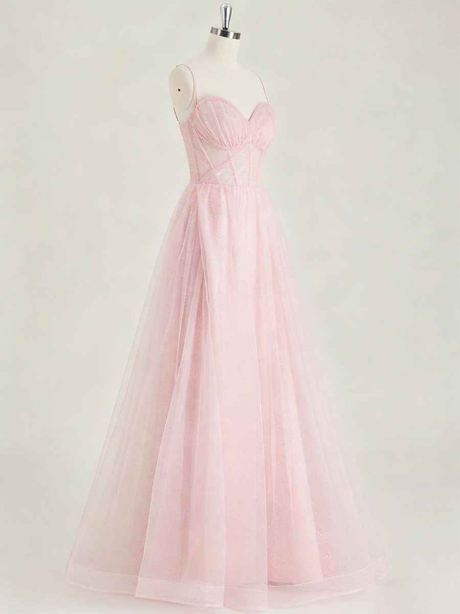 Light Pink Sweetheart Glitter Tulle Corset Prom Dress