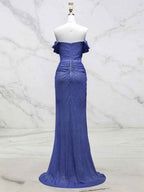Light Blue Mermaid Off-Shoulder Ruched Long Prom Dress