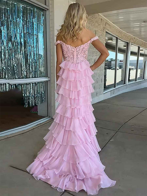 Mermaid Off the Shoulder Corset Long Prom Dress with Appliques BMBRIDE