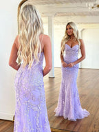 Glamorous Mermaid Strapless Lace Prom Dress with Appliques BM bride