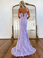 Glamorous Mermaid Strapless Lace Prom Dress with Appliques BM bride
