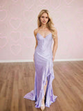 Lilac Strapless Sweetheart Ruffle Corset Prom Dress with Slit