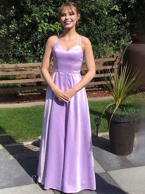 Lilac A-Line Spaghetti Strap Lace-up Back Satin Prom Dress BMBRIDE
