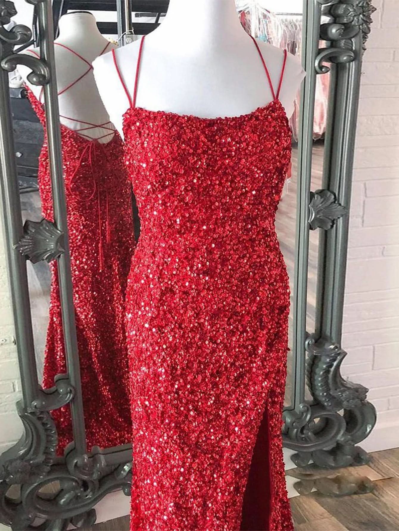 Gorgeous Mermaid V Neck Glitter Jersey Long Prom Dress with a Stylish Slit BM bride