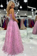 Charming A-Line Strapless Printed Glitter Tulle Prom Dress BM bride