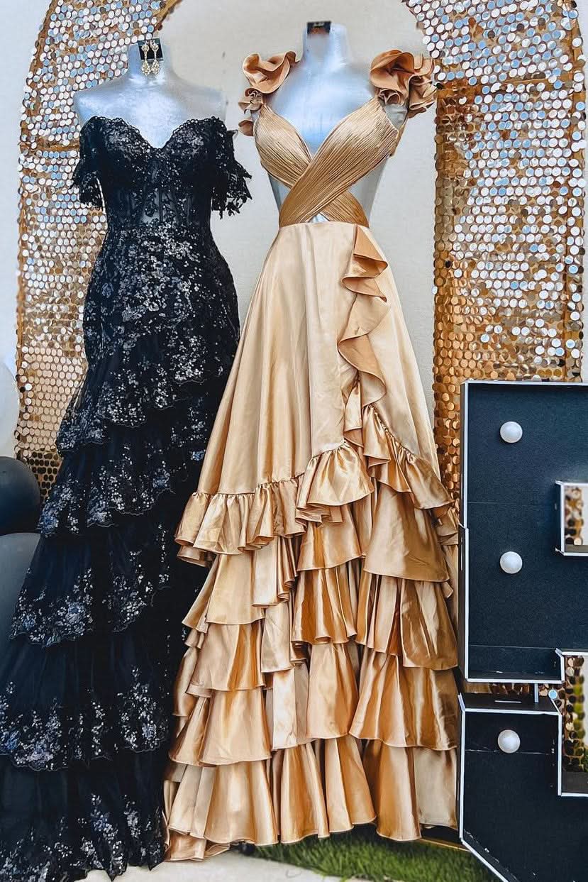 Bold Red Cutout Ruffle A-Line Long Prom Dress with Slit BM bride