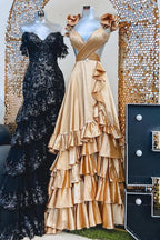 Bold Red Cutout Ruffle A-Line Long Prom Dress with Slit BM bride