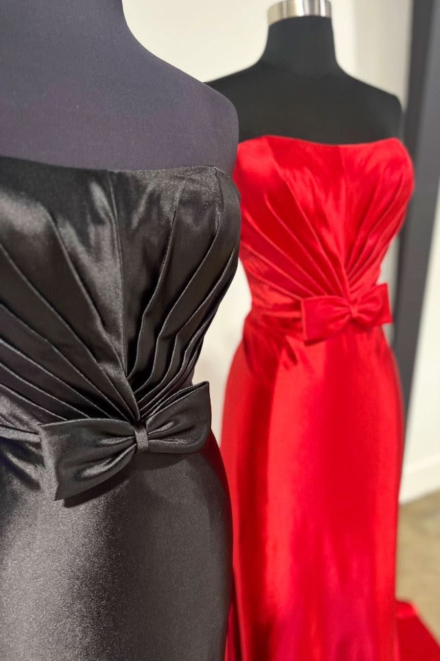 Alluring Red Strapless Bow Mermaid Long Prom Dress for a Glamorous Look BM bride