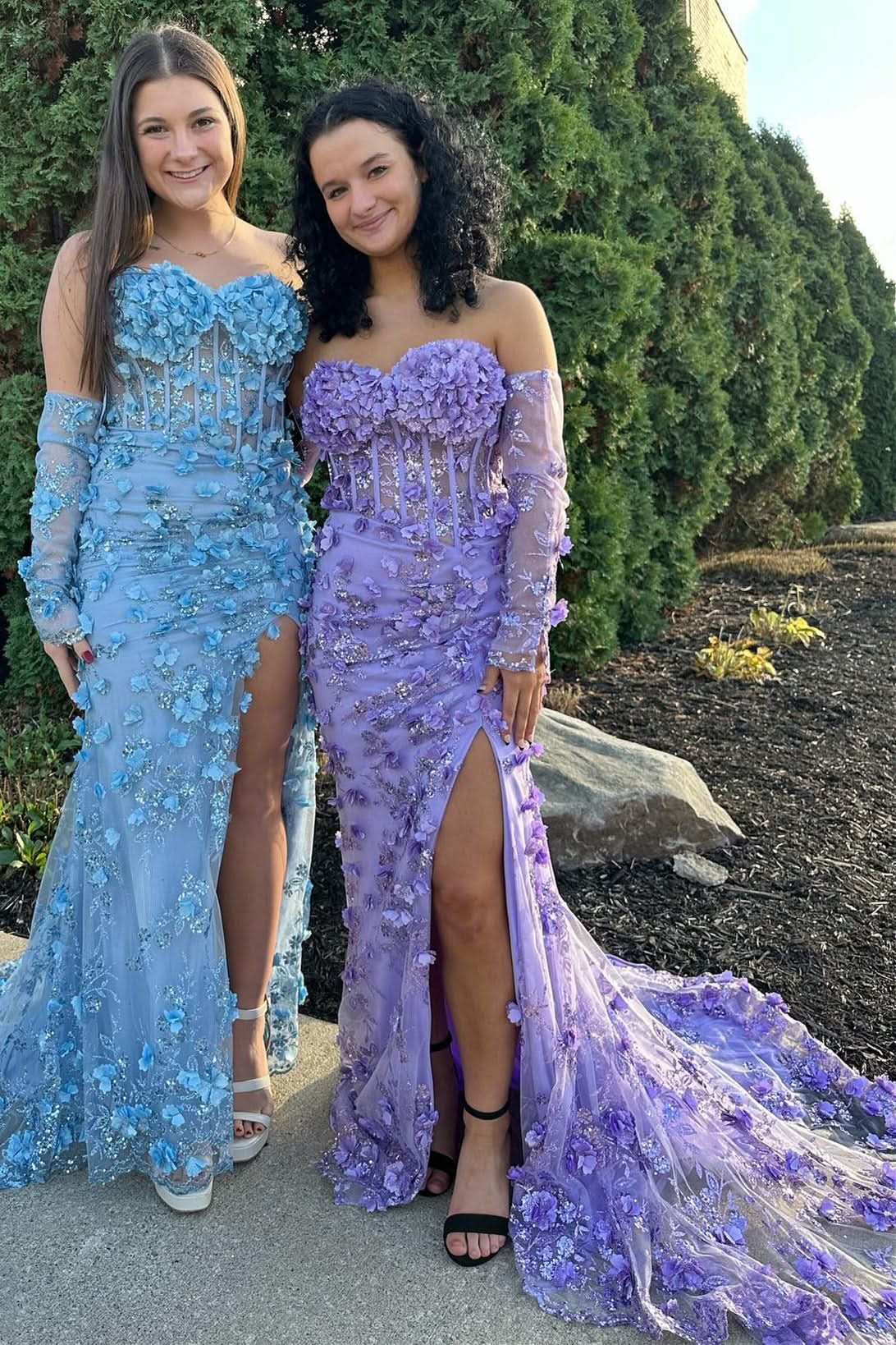 Delightful 3D Floral Lace Strapless Long Prom Dress with Detachable Sl ...