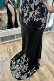 Stylish Black Sequin Appliques Spaghetti Strap Long Prom Dress with Slit BM bride