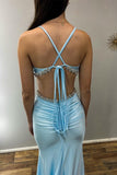 Enchanting Light Blue V-Neck Cutout Rhinestone Mermaid Long Formal Dress BM bride