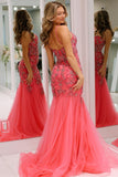 Exquisite Pink Beaded Spaghetti Strap Trumpet Long Gown BM bride