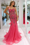 Exquisite Pink Beaded Spaghetti Strap Trumpet Long Gown BM bride