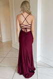 Daring Red Sweetheart Satin Mermaid Long Prom Dress with Elegant Beading BM bride