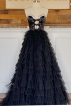 Charming Black Strapless Bow Ruffle Long Prom Dress with a Sophisticated Slit BM bride