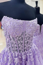 Lovely Aqua Blue Appliques Strapless A-Line Long Prom Dress BM bride