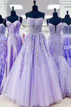 Lovely Aqua Blue Appliques Strapless A-Line Long Prom Dress BM bride