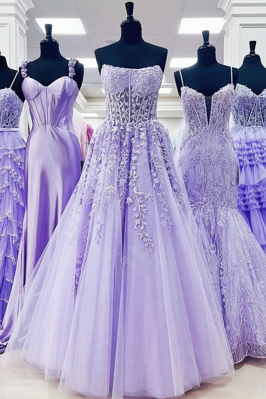 Lovely Aqua Blue Appliques Strapless A-Line Long Prom Dress BM bride