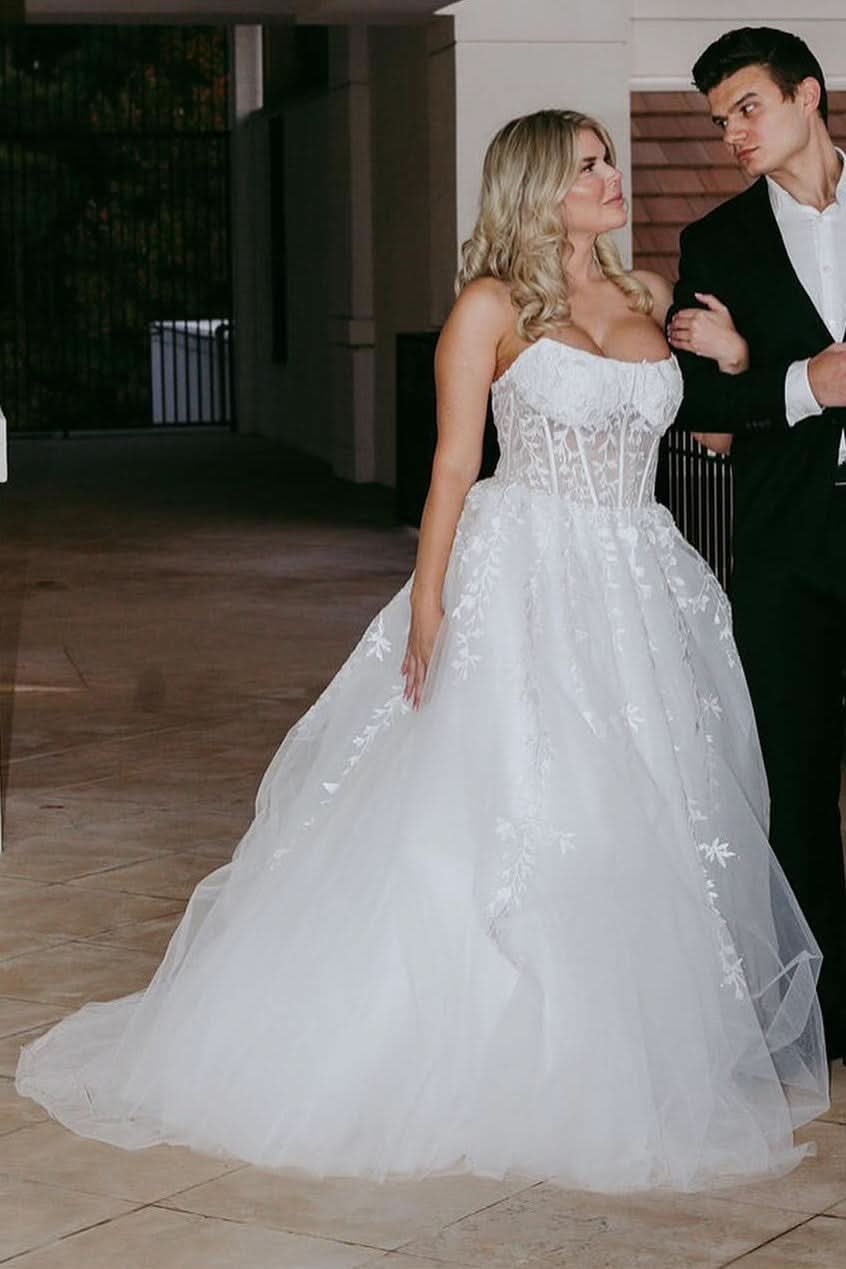 Lovely Aqua Blue Appliques Strapless A-Line Long Prom Dress BM bride