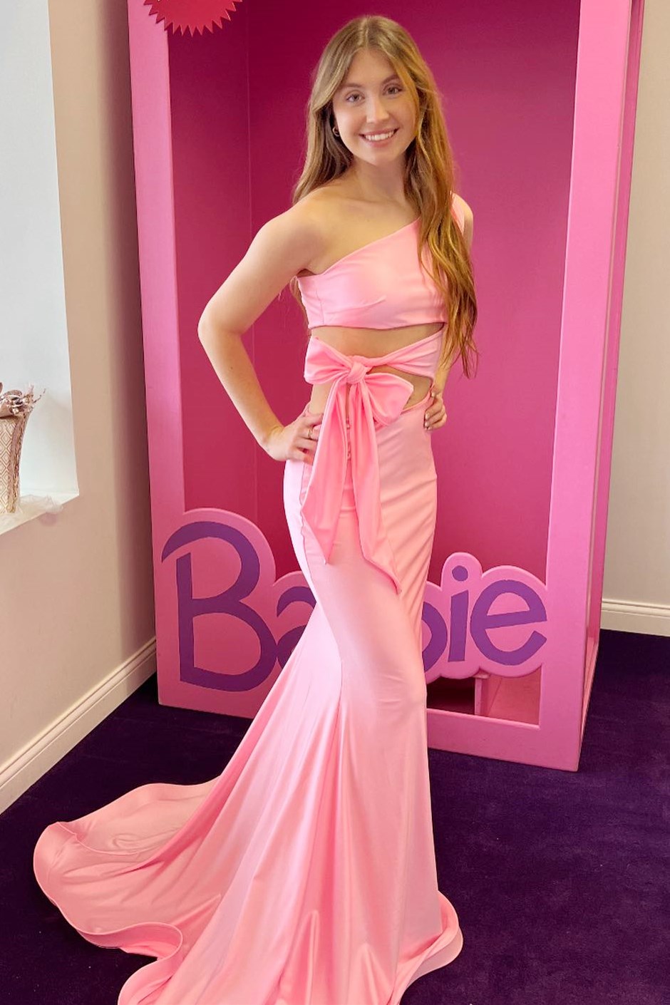 Stunning Pink One-Shoulder Cutout Trumpet Long Prom Dress BM bride
