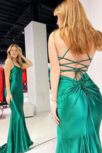 Captivating Emerald Scoop Neck Lace-Up Mermaid Long Prom Gown BM bride