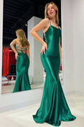 Captivating Emerald Scoop Neck Lace-Up Mermaid Long Prom Gown BM bride