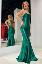 Captivating Emerald Scoop Neck Lace-Up Mermaid Long Prom Gown BM bride
