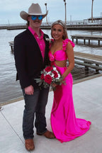 Beautiful Violet Flutter Sleeve Cutout Mermaid Fitted Gown BM bride