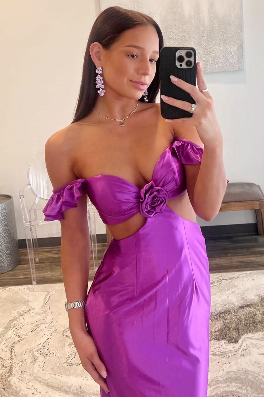 Beautiful Violet Flutter Sleeve Cutout Mermaid Fitted Gown BM bride