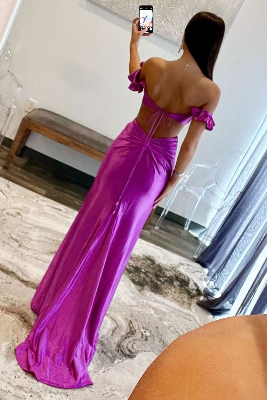 Beautiful Violet Flutter Sleeve Cutout Mermaid Fitted Gown BM bride