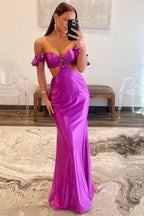 Beautiful Violet Flutter Sleeve Cutout Mermaid Fitted Gown BM bride