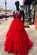 Enchanting Tiered Ruffle Sequin-Embroidery Corset Long Prom Gown BM bride