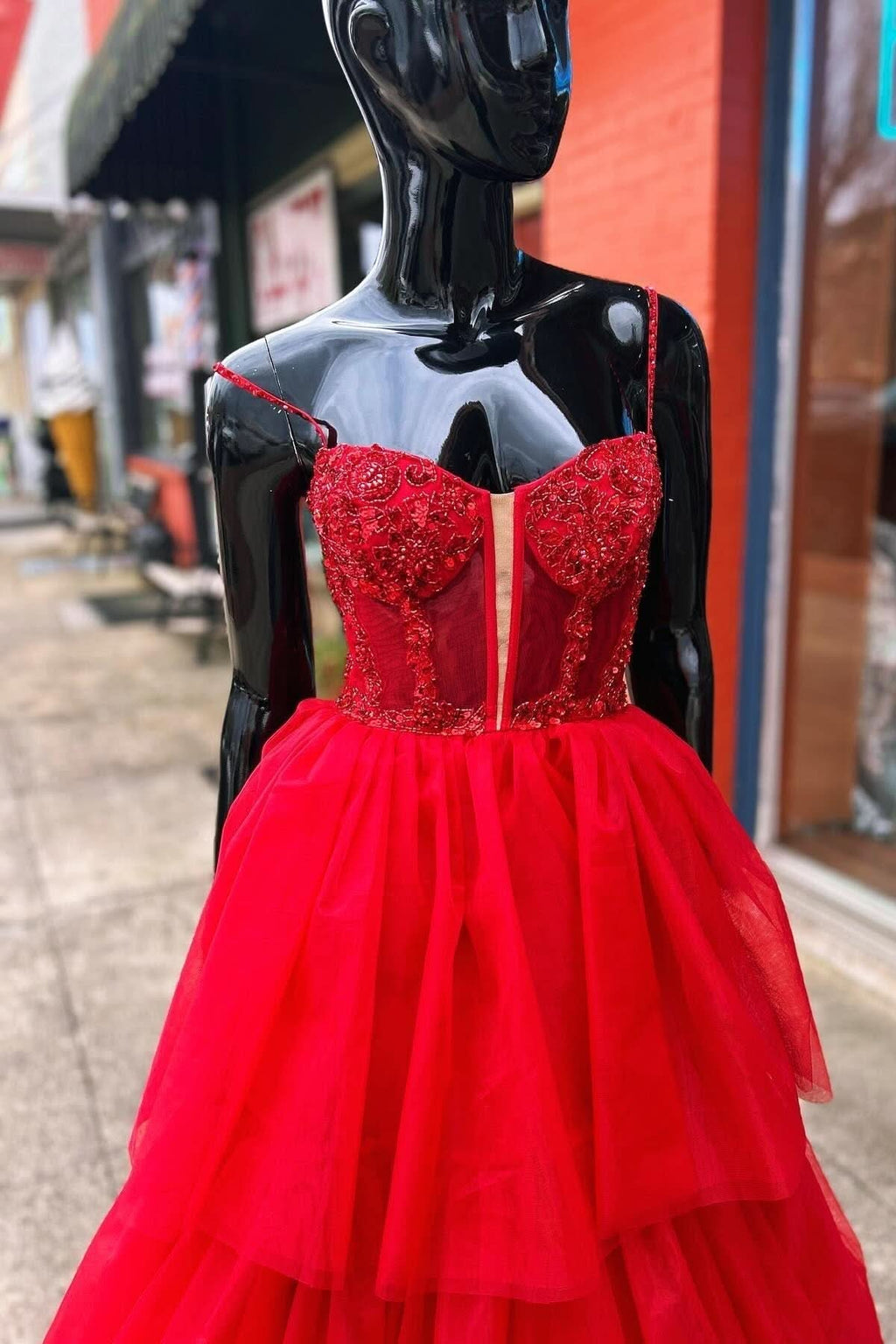 Enchanting Tiered Ruffle Sequin-Embroidery Corset Long Prom Gown BM bride
