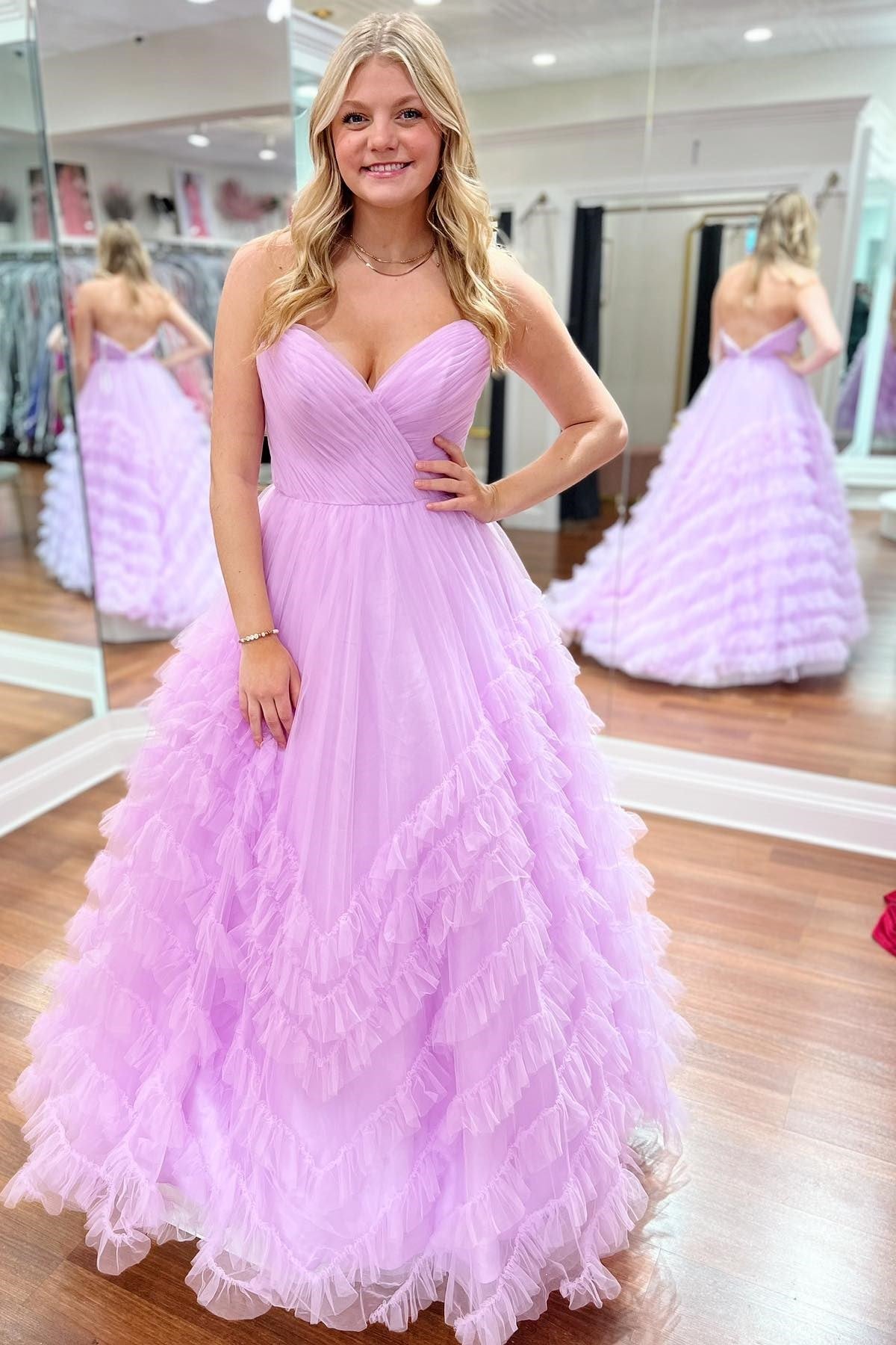 Flowing Light Blue Strapless Ruffle Long Prom Dress BM bride